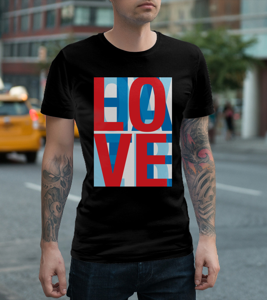 LOVE Overlapping HATE In Bold Red And Blue Text T-Shirt