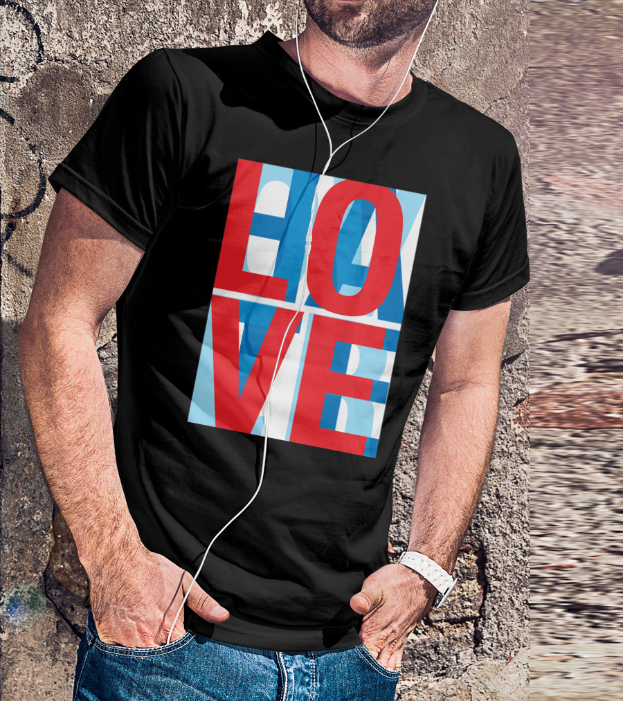 LOVE Overlapping HATE In Bold Red And Blue Text T-Shirt