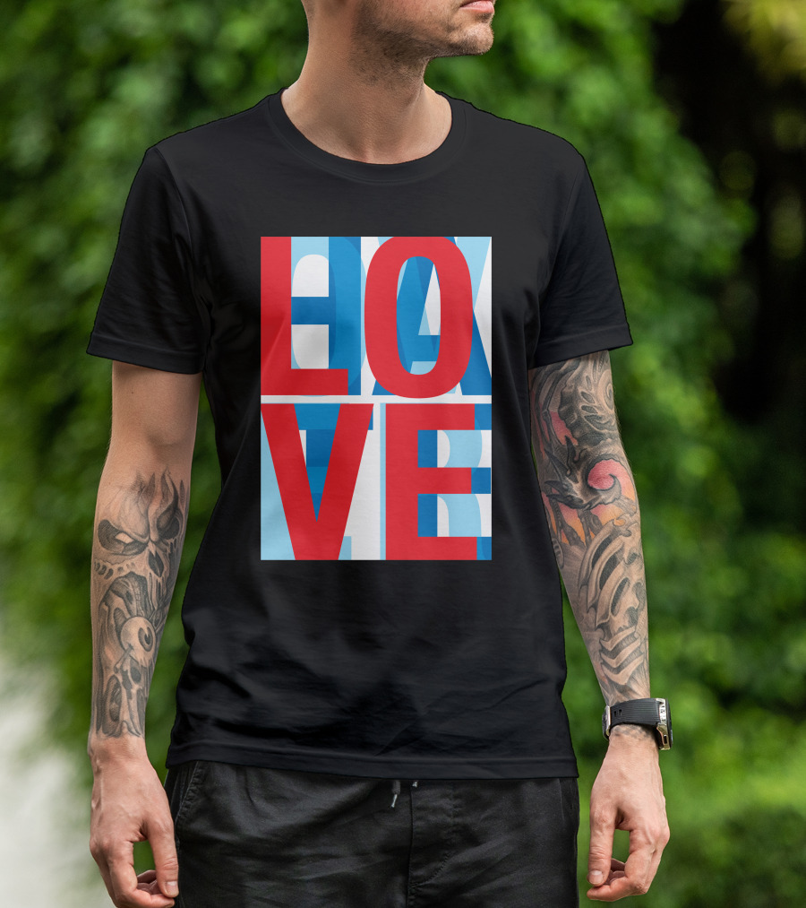 LOVE Overlapping HATE In Bold Red And Blue Text T-Shirt