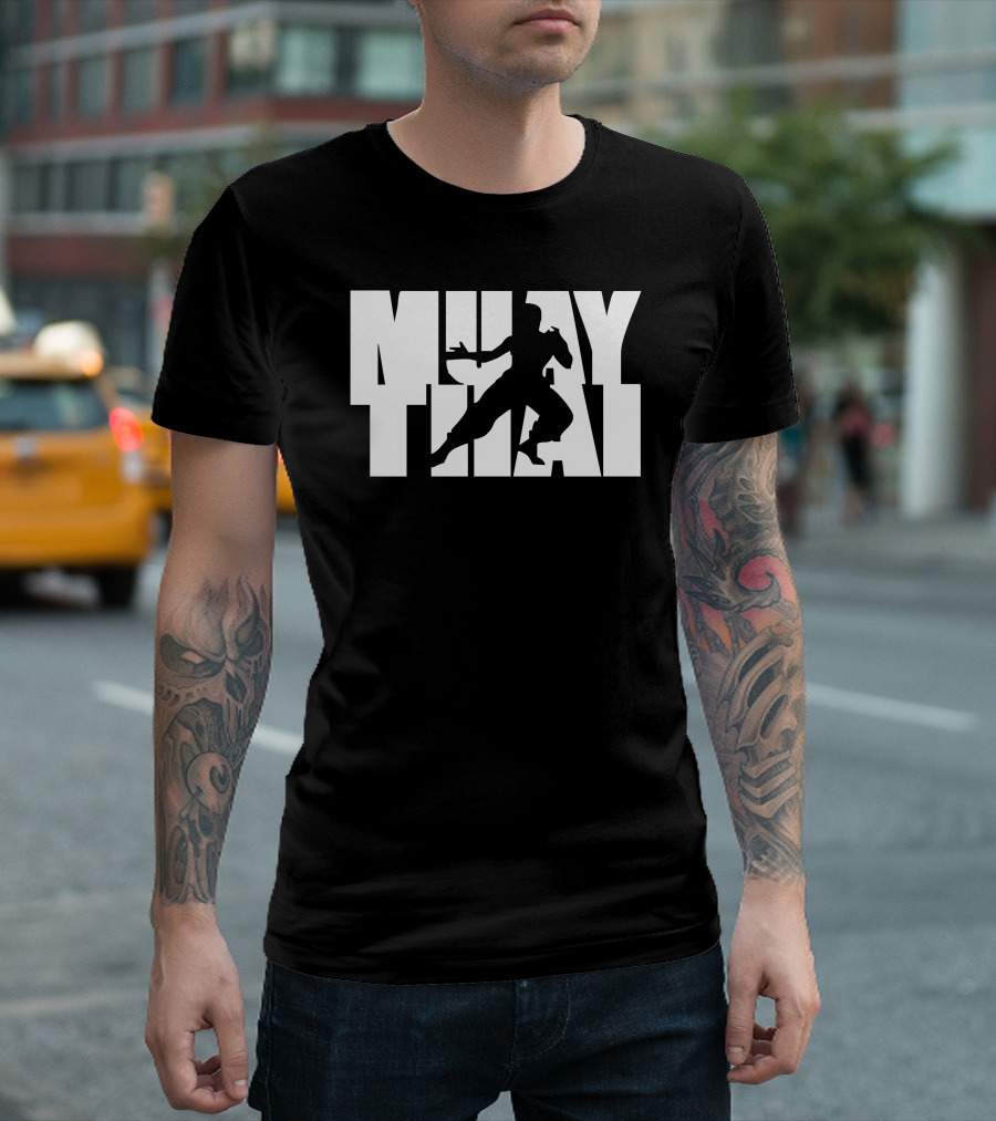 Muay Thai Fighter Silhouette In Block Letters T-Shirt