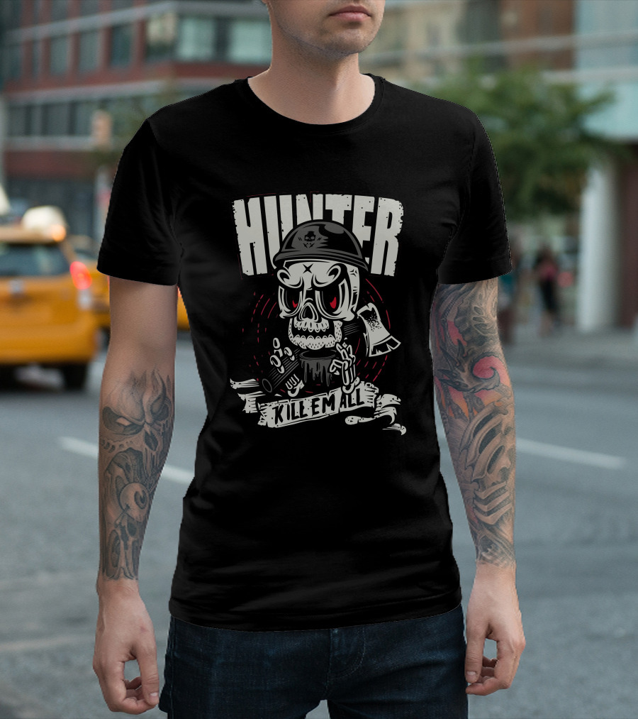 HUNTER Skull Helmet Axe Kill 'Em All Black Series T-Shirt