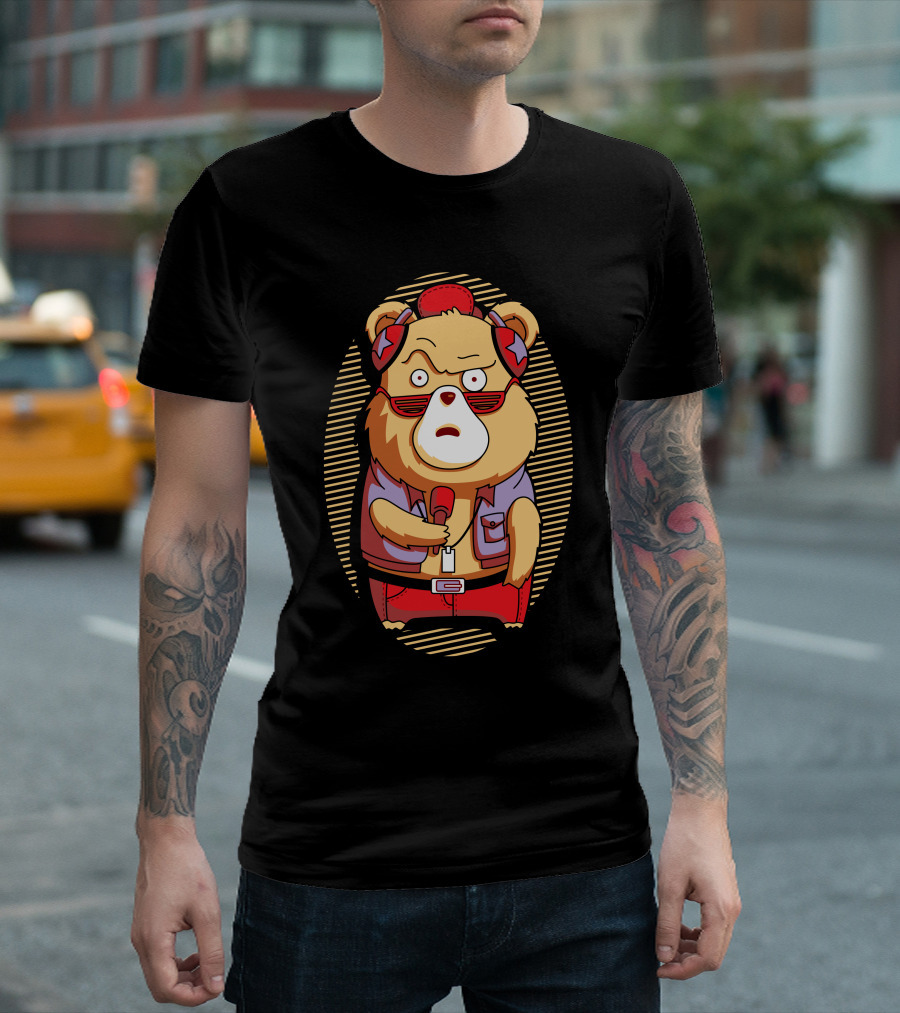 Brown Bear Cool Sunglasses Hip Outfit Microphone T-Shirt