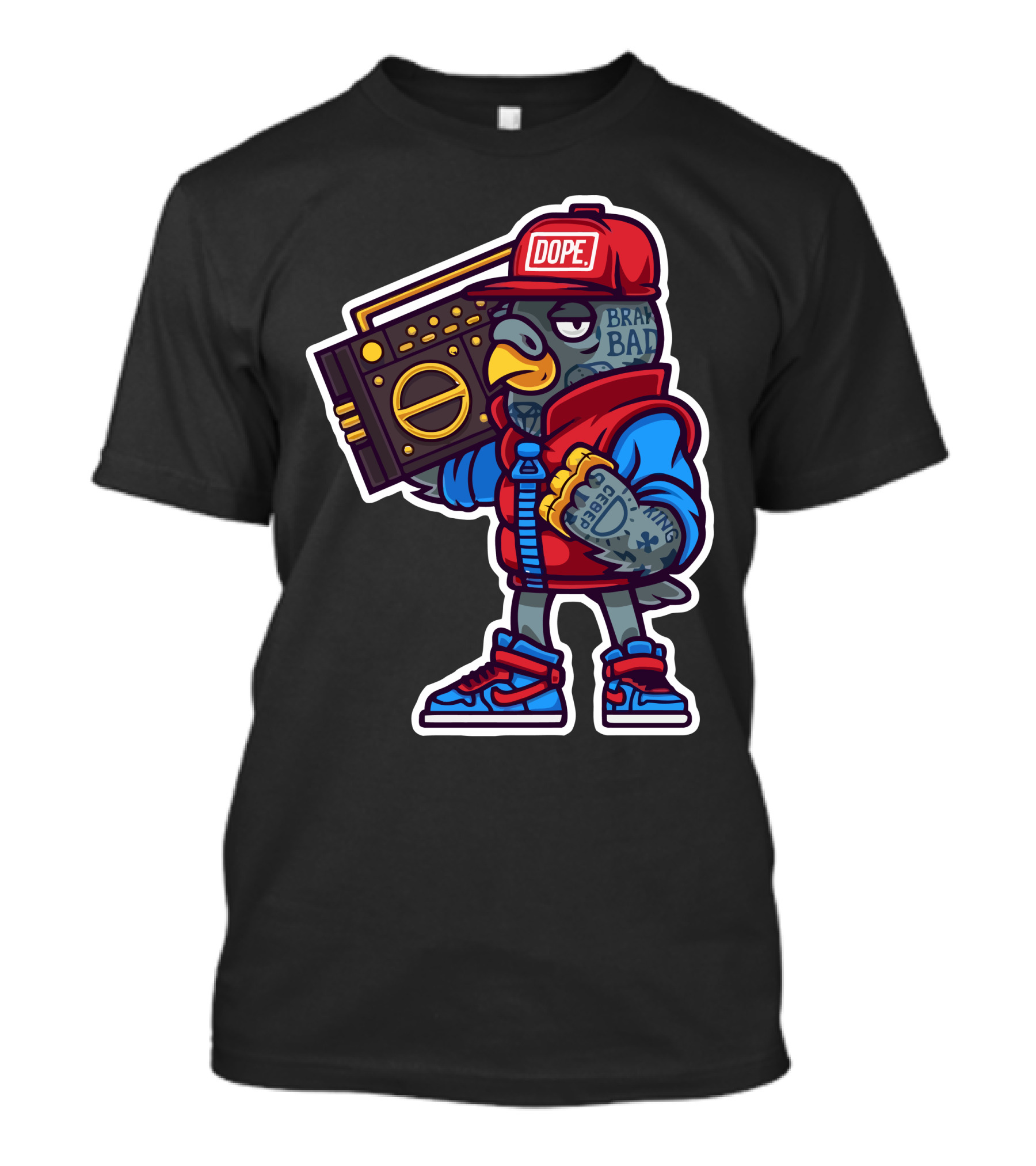 DOPE Pigeon With Boombox And Red Cap T-Shirt