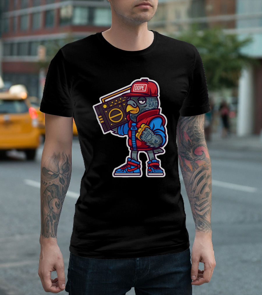 DOPE Pigeon With Boombox And Red Cap T-Shirt