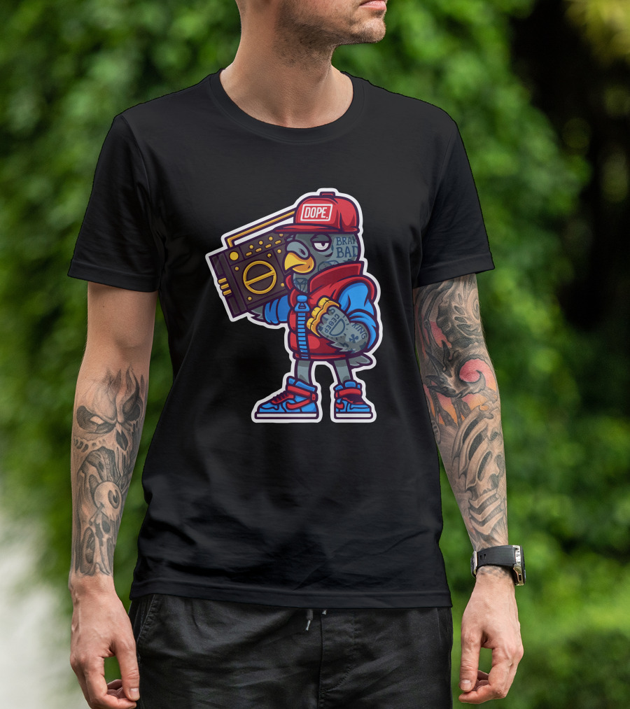 DOPE Pigeon With Boombox And Red Cap T-Shirt