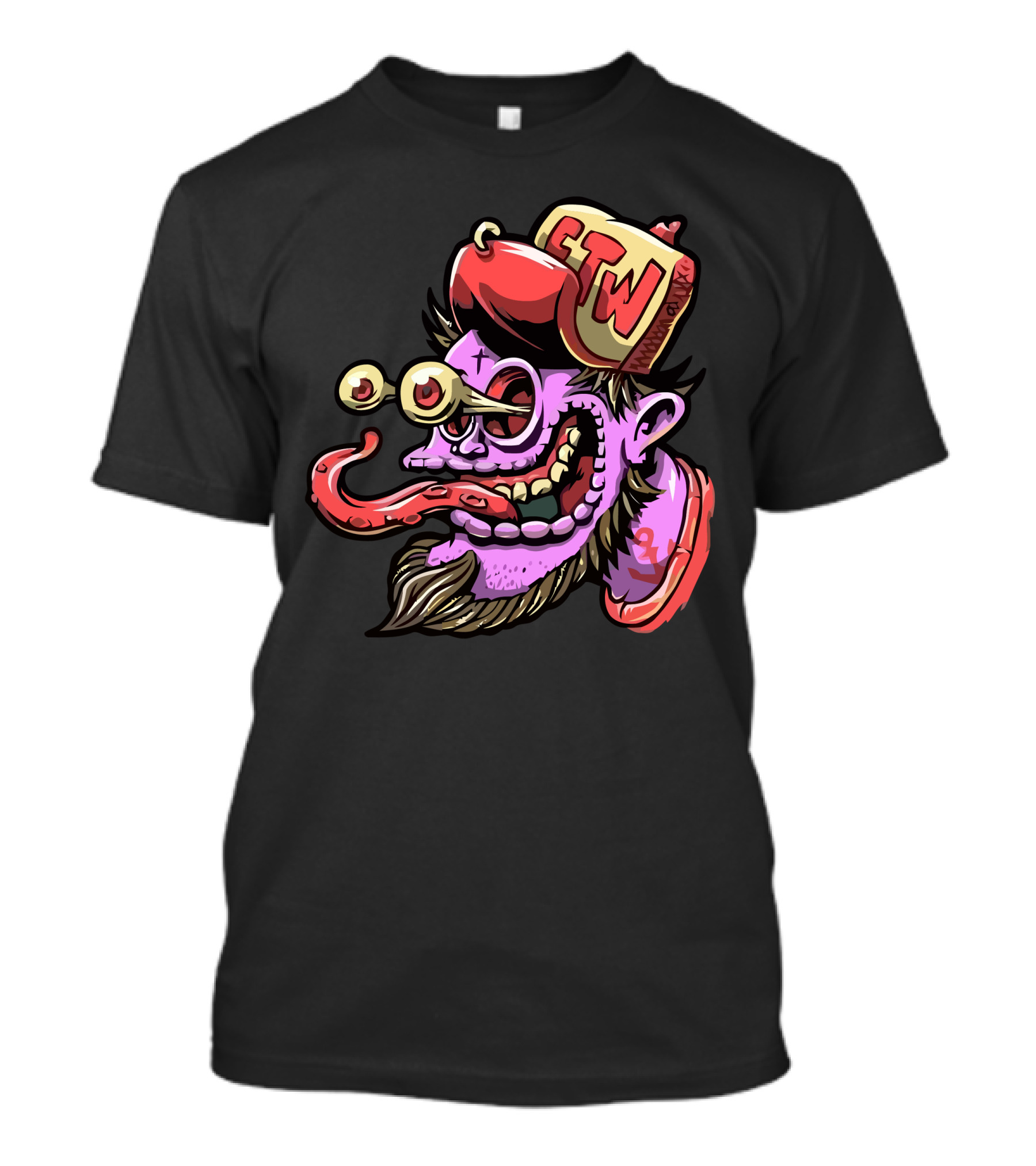 ETW Cartoon Monster Head With Goggles And Hat T-Shirt