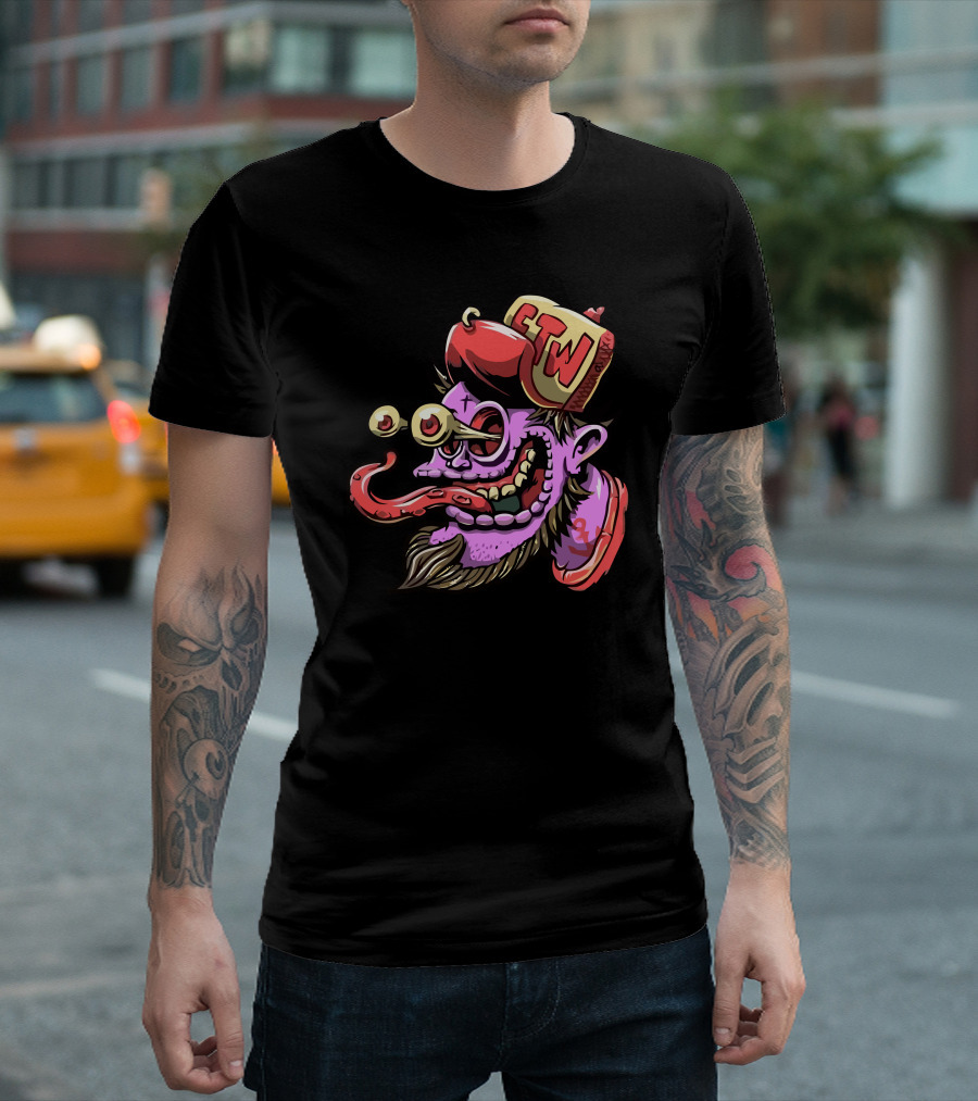ETW Cartoon Monster Head With Goggles And Hat T-Shirt