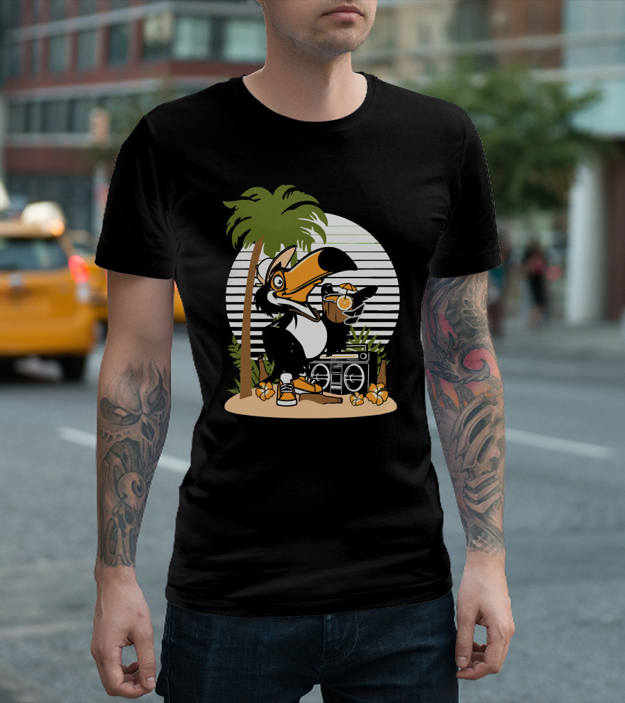 Haway Tropical Toucan with Boombox and Palm Tree T-Shirt