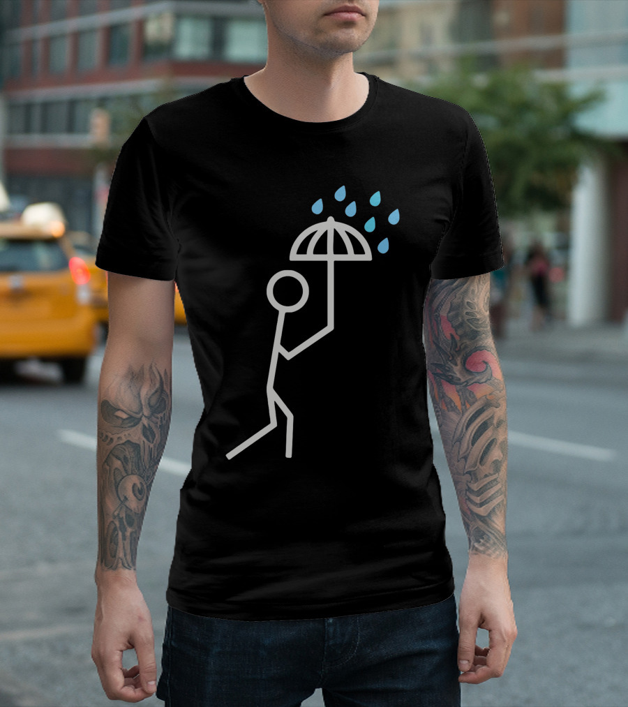 Il Pleut Sortez Les Parapluies Rainy Day Stick Figure With Umbrella T-Shirt