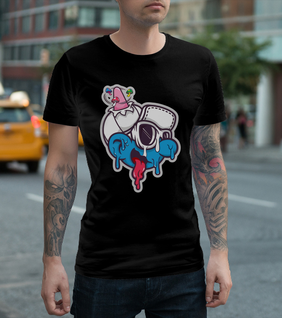 Krim Lim Melting Cartoon Face With Colorful Drink Elements T-Shirt