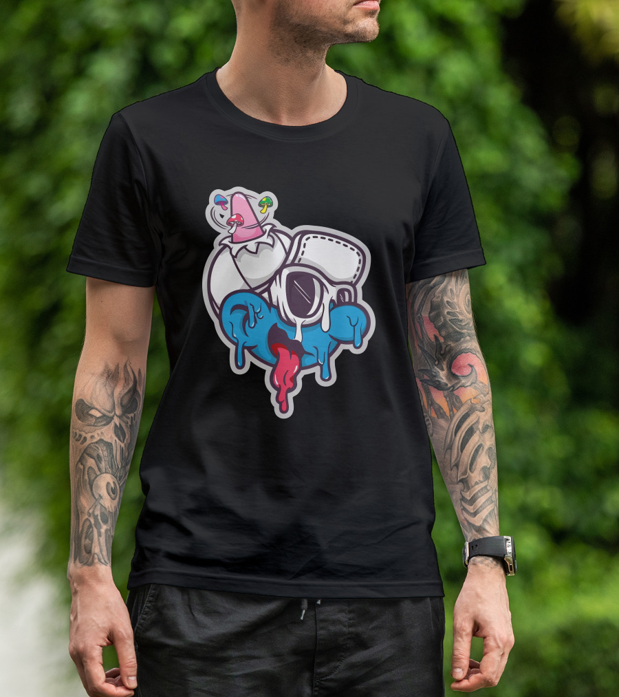 Krim Lim Melting Cartoon Face With Colorful Drink Elements T-Shirt