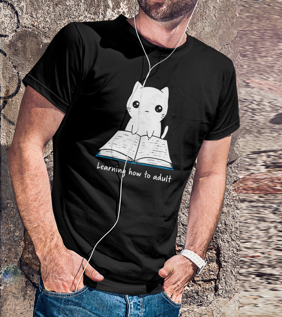 Learning How To Adult Cat Reading Book T-Shirt
