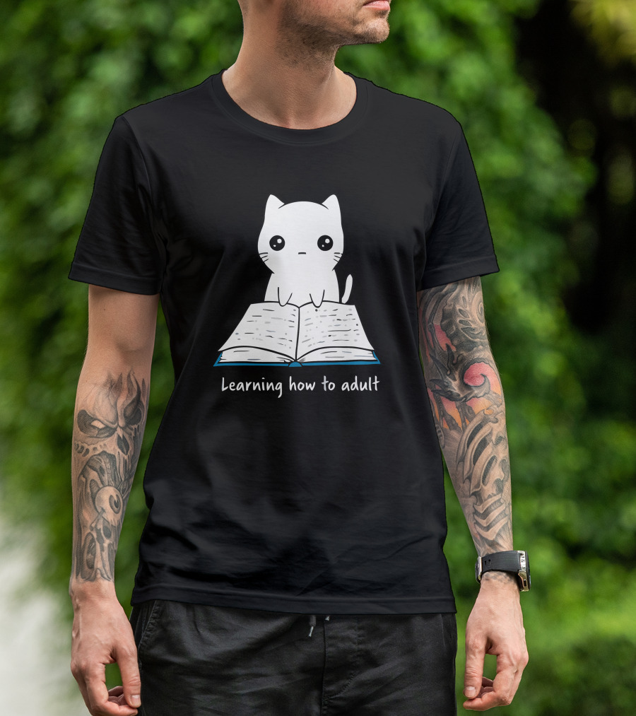 Learning How To Adult Cat Reading Book T-Shirt