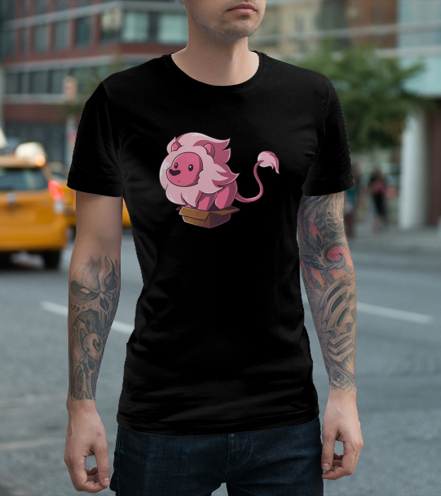Lion In A Box Cartoon Pink Mane Playful T-Shirt