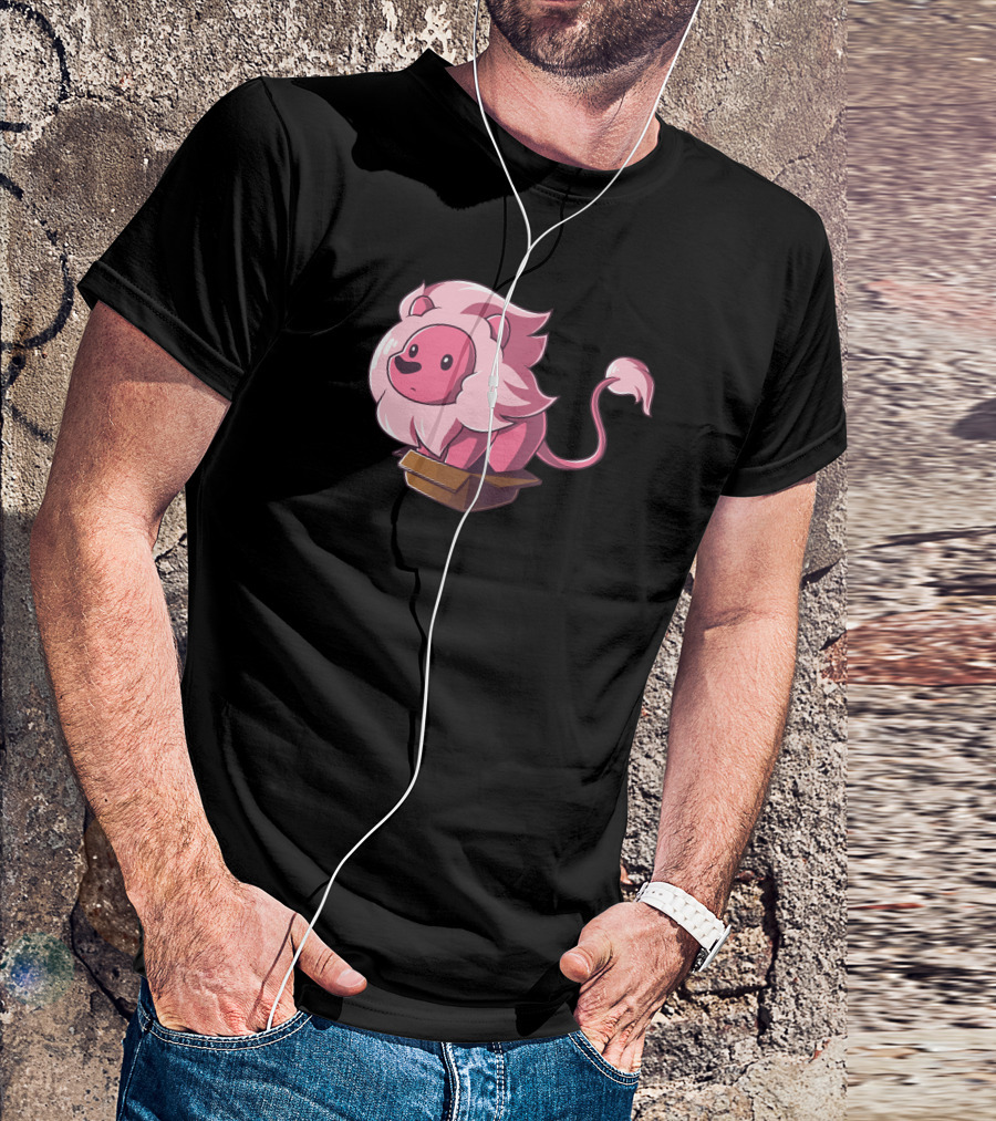 Lion In A Box Cartoon Pink Mane Playful T-Shirt
