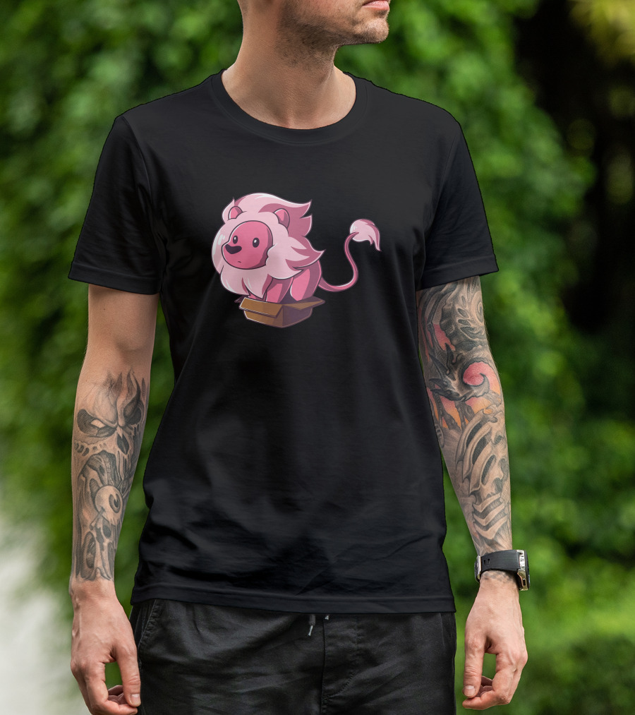 Lion In A Box Cartoon Pink Mane Playful T-Shirt
