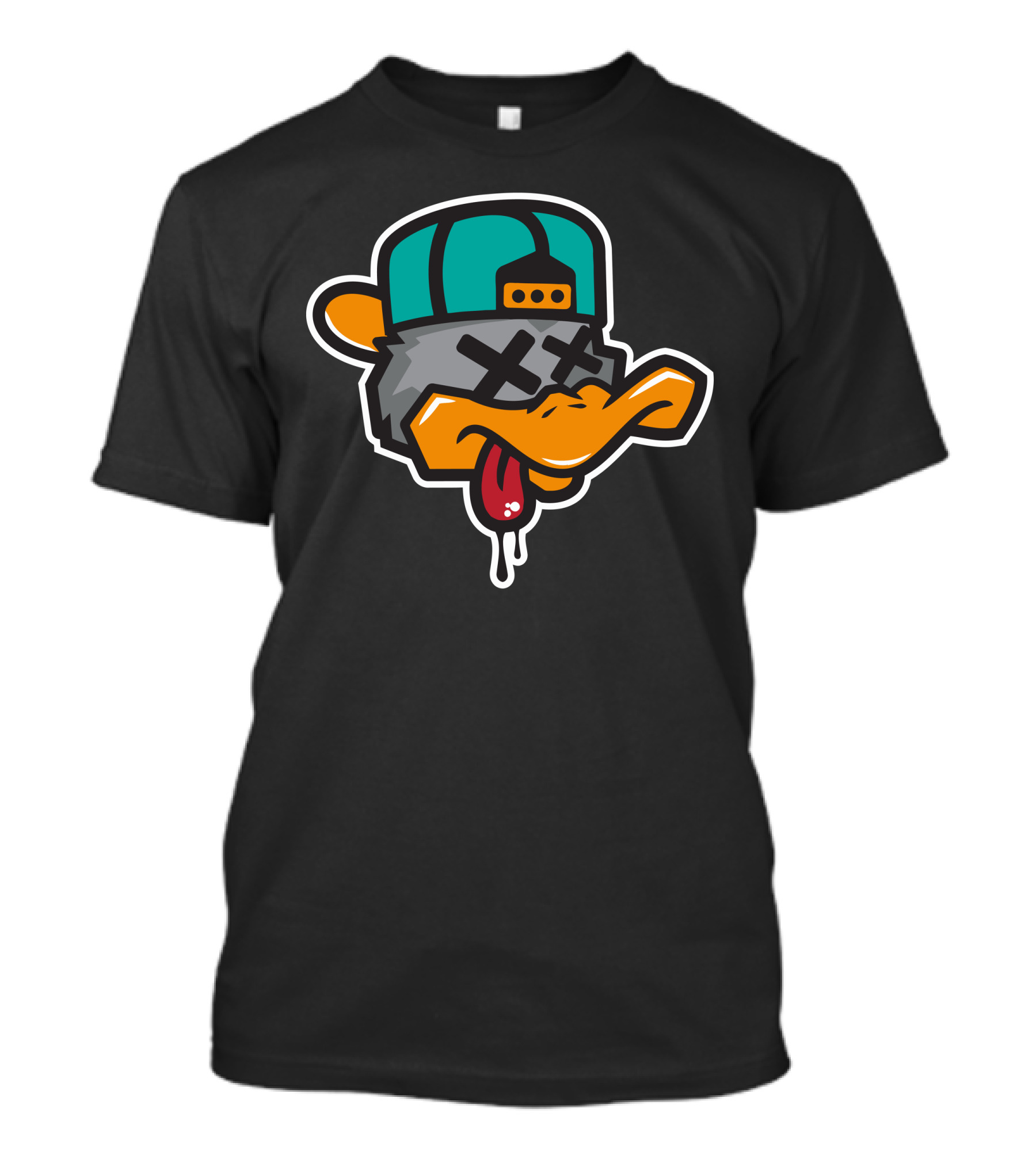 Playful Cartoon Duck With Cap And Dripping Tongue T-Shirt