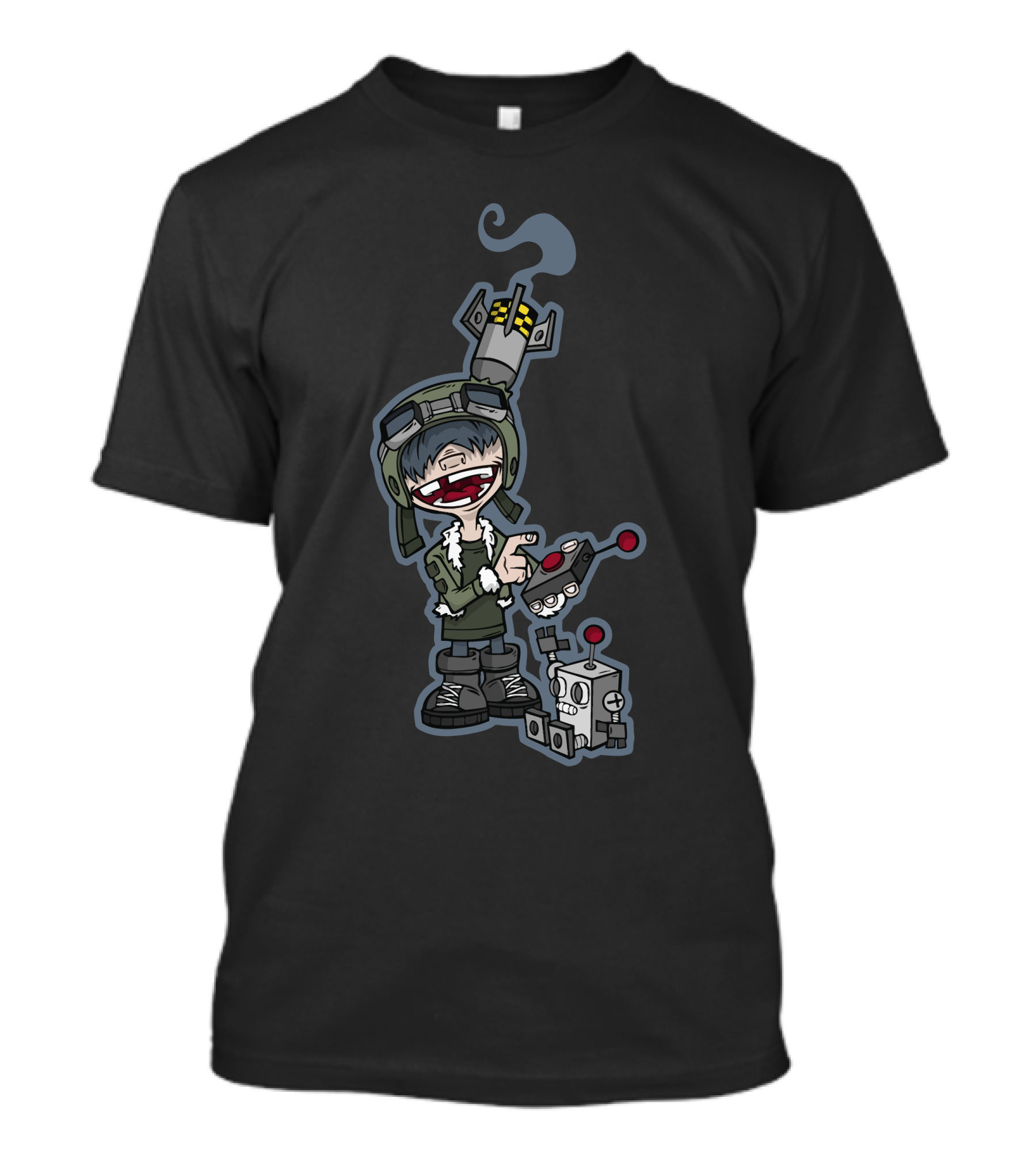 Robbot Controller Smiling Kid With Robot And Rocket Head T-Shirt