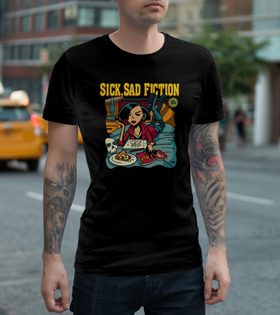 Sick Sad Fiction 10¢ Comic Art Pizza Skull 90s T-Shirt
