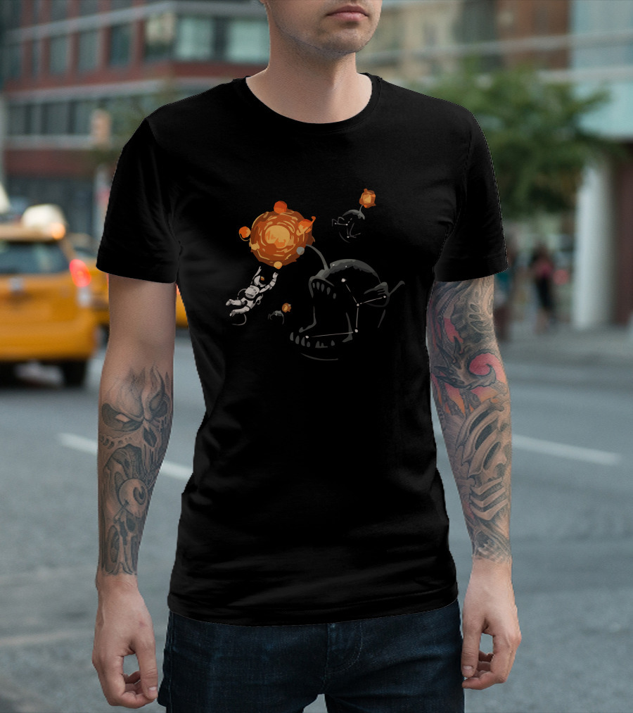 Astronaut Luring Cosmic Fish with Planet Lure in Space Bait T-Shirt