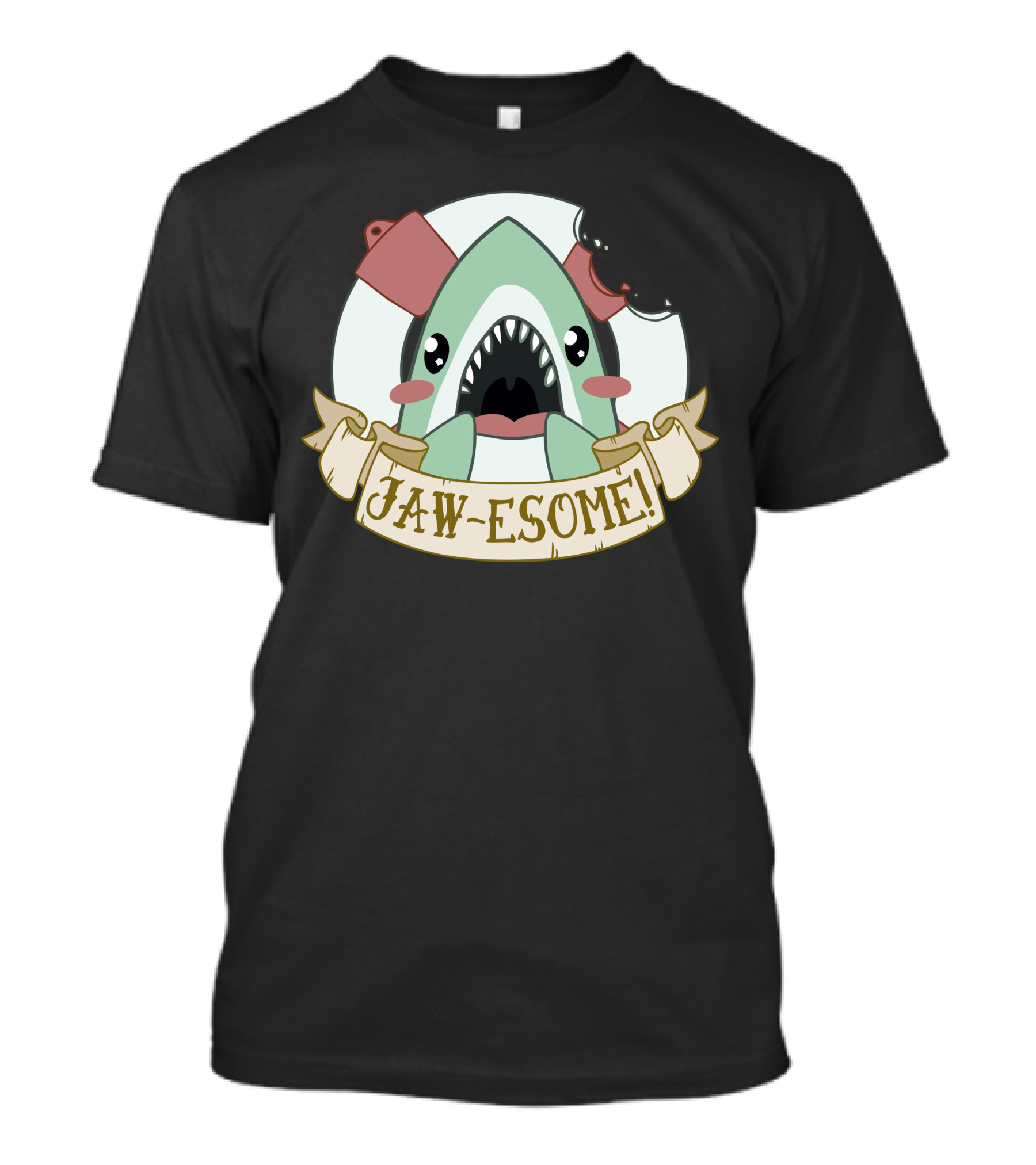 Jaw-Esome Shark Cartoon With Cleavers And Scroll Banner T-Shirt