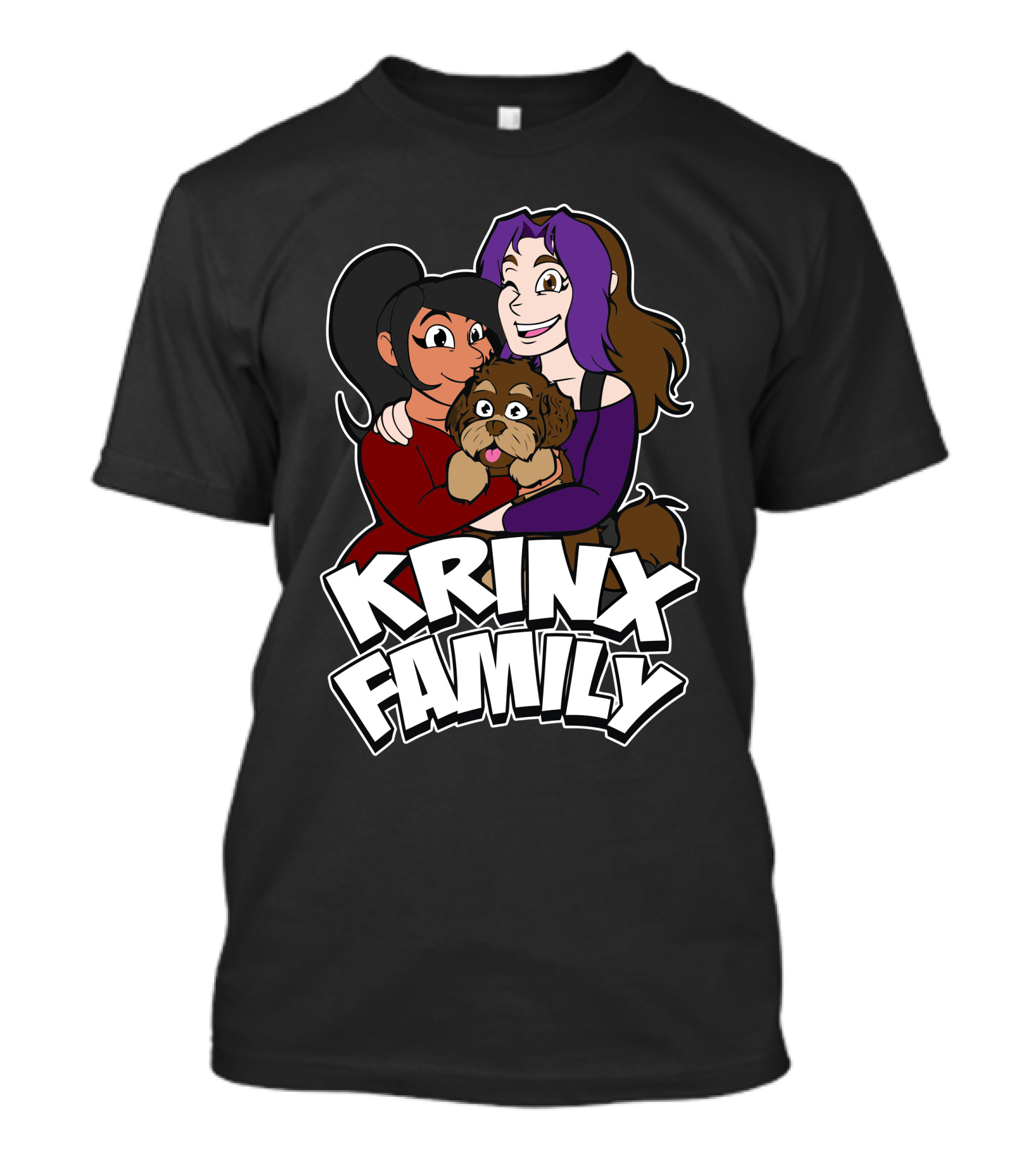 Krinx Family Cartoon Characters Hugging Dog T-Shirt