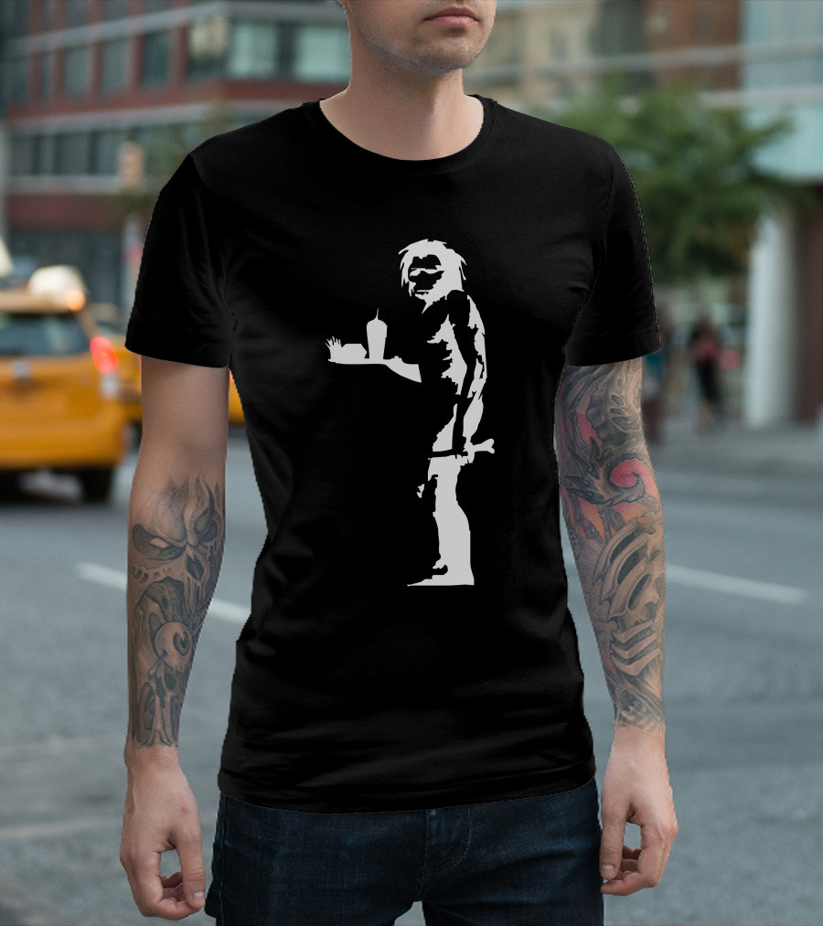 Stabilitees Banksy Graffiti Caveman With Junk Food Stencil T-Shirt
