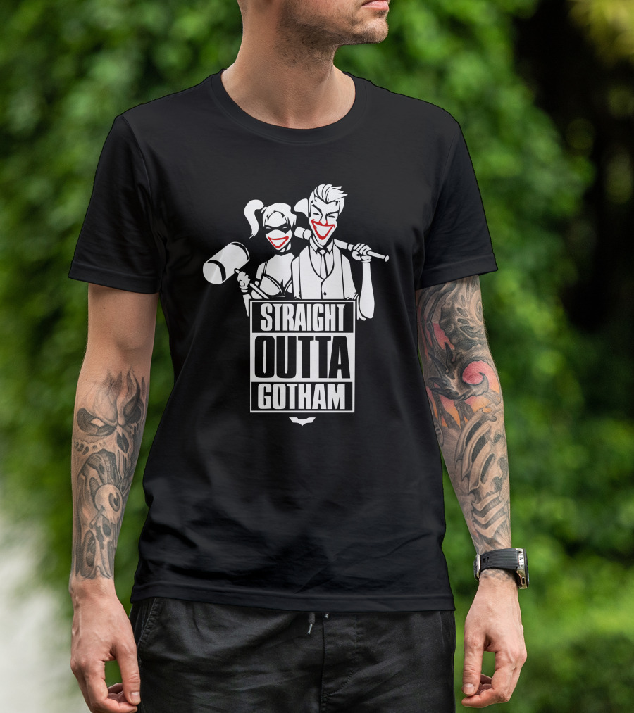Straight Outta Gotham Joker Harley Quinn Bat T-Shirt
