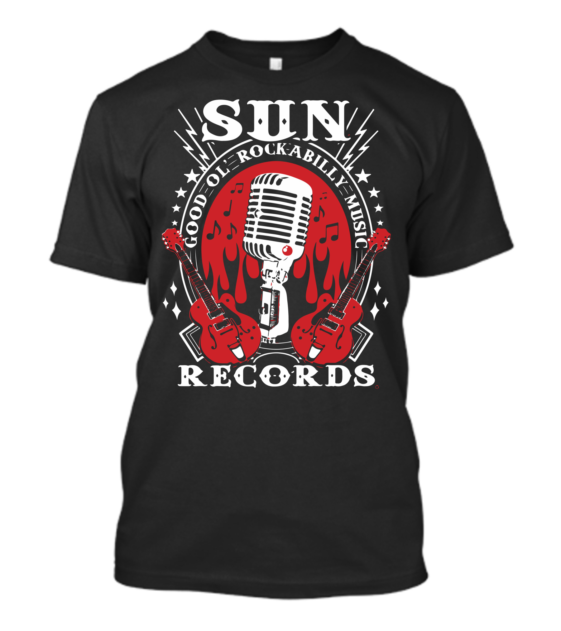 Sun Records Good Ol' Rockabilly Music Microphone And Guitars Black T-Shirt