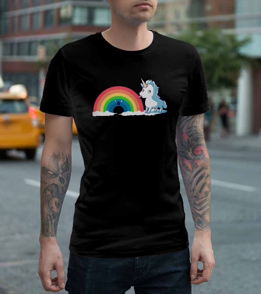 Unicorn Eats Tasty Rainbow with Surprised Face T-Shirt