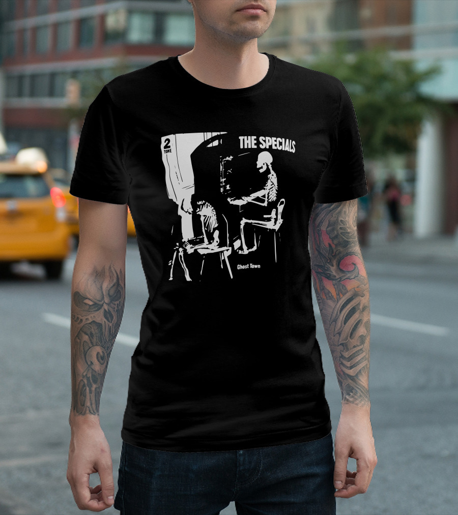 The Specials Ghost Town 2 Tone Skeletons at Piano and Drum Set T-Shirt