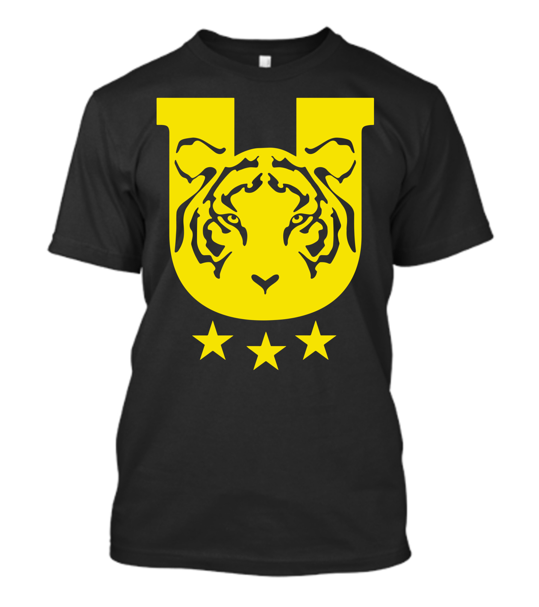 Tigres De Monterrey Yellow U Logo With Tiger Face And Three Stars T-Shirt