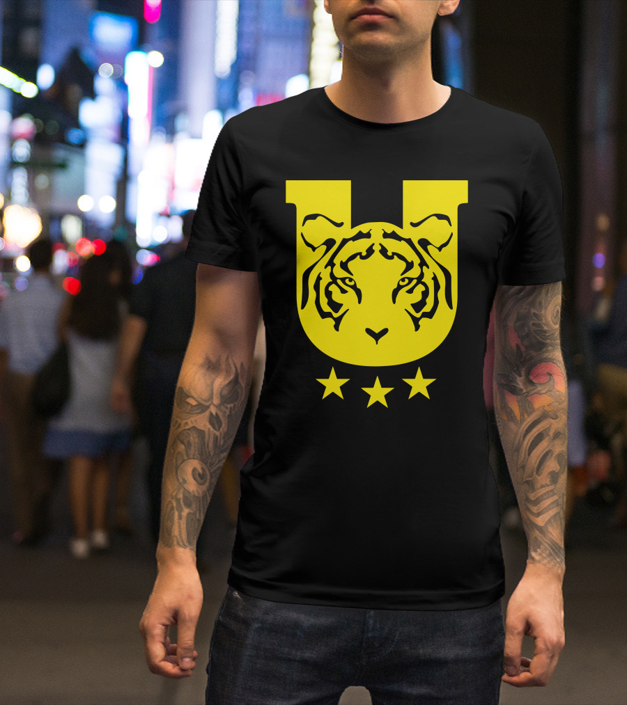 Tigres De Monterrey Yellow U Logo With Tiger Face And Three Stars T-Shirt