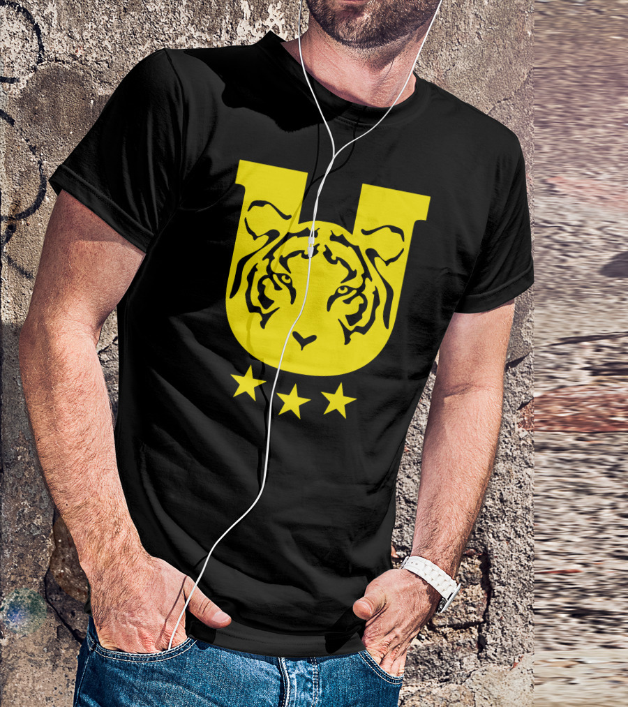 Tigres De Monterrey Yellow U Logo With Tiger Face And Three Stars T-Shirt