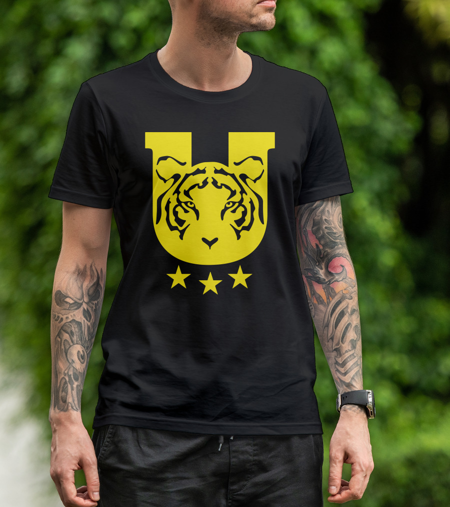 Tigres De Monterrey Yellow U Logo With Tiger Face And Three Stars T-Shirt