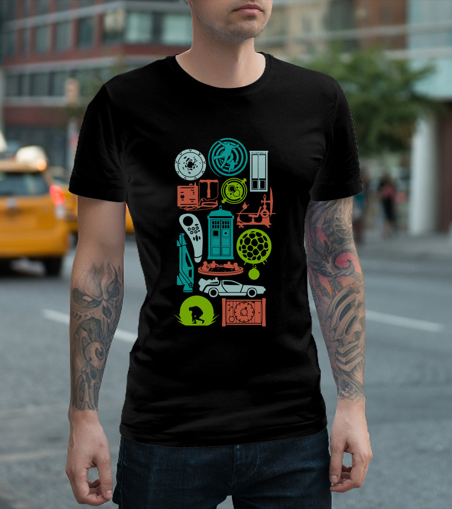 Time Machines Icons TARDIS Delorean Sci-Fi Adventure T-Shirt