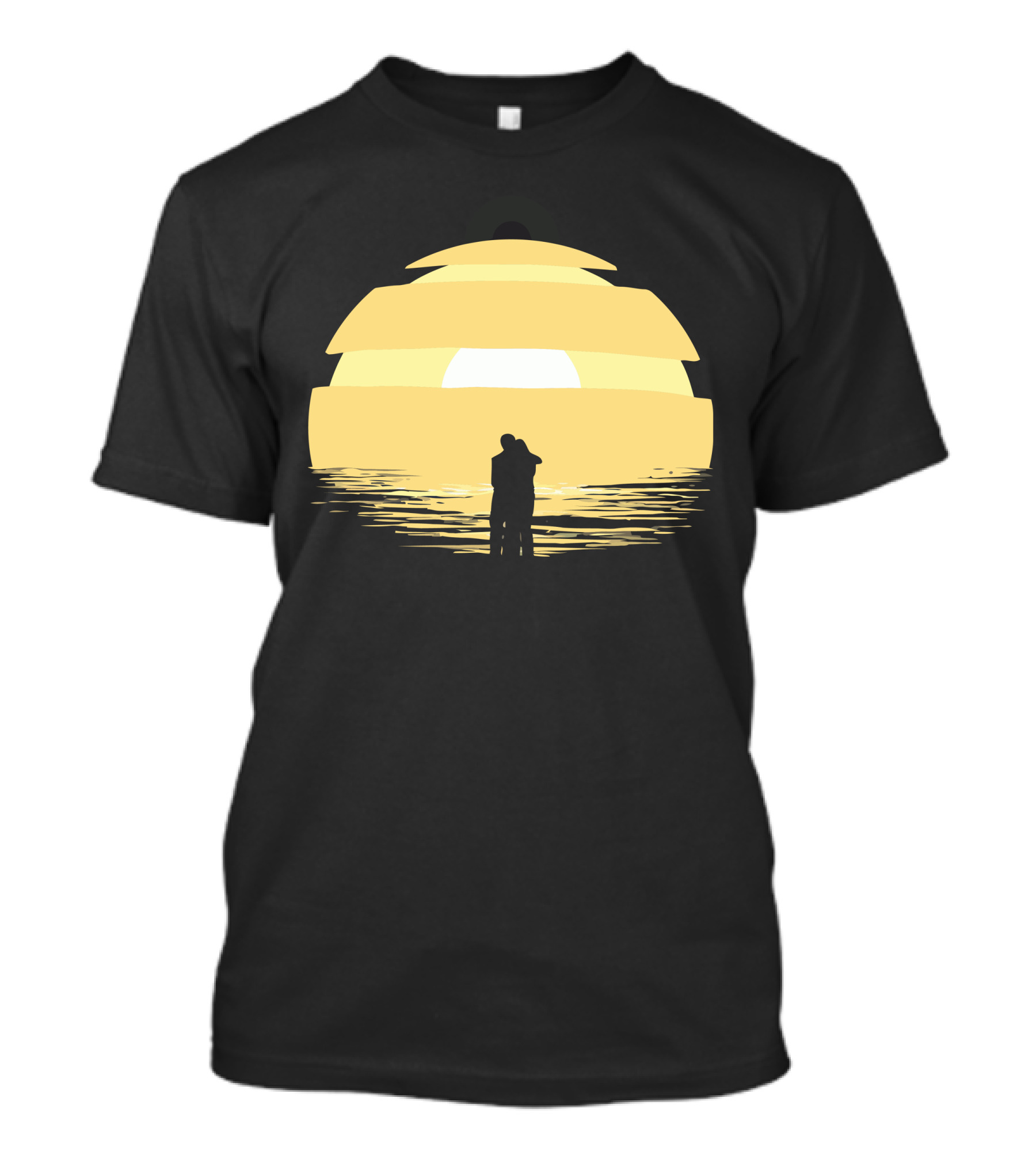 Two Rogues Embracing At Sunset Over Ocean Horizon T-Shirt