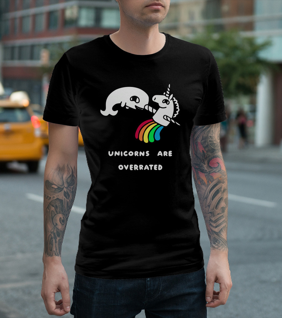 Unicorns Are Overrated Narwhal Rainbow Battle T-Shirt