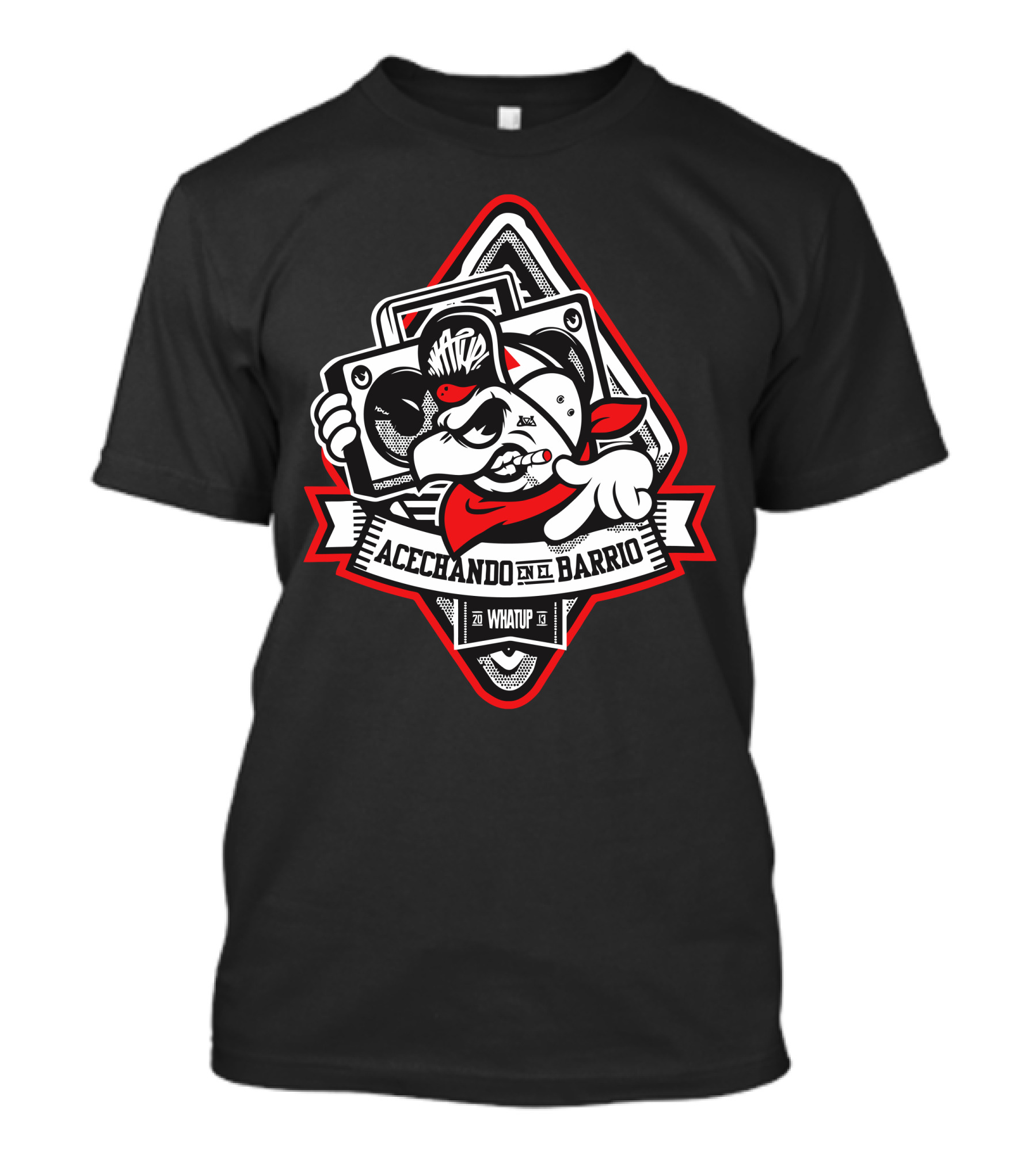Acechando En El Barrio Watup Boombox Character With Red Bandana T-Shirt
