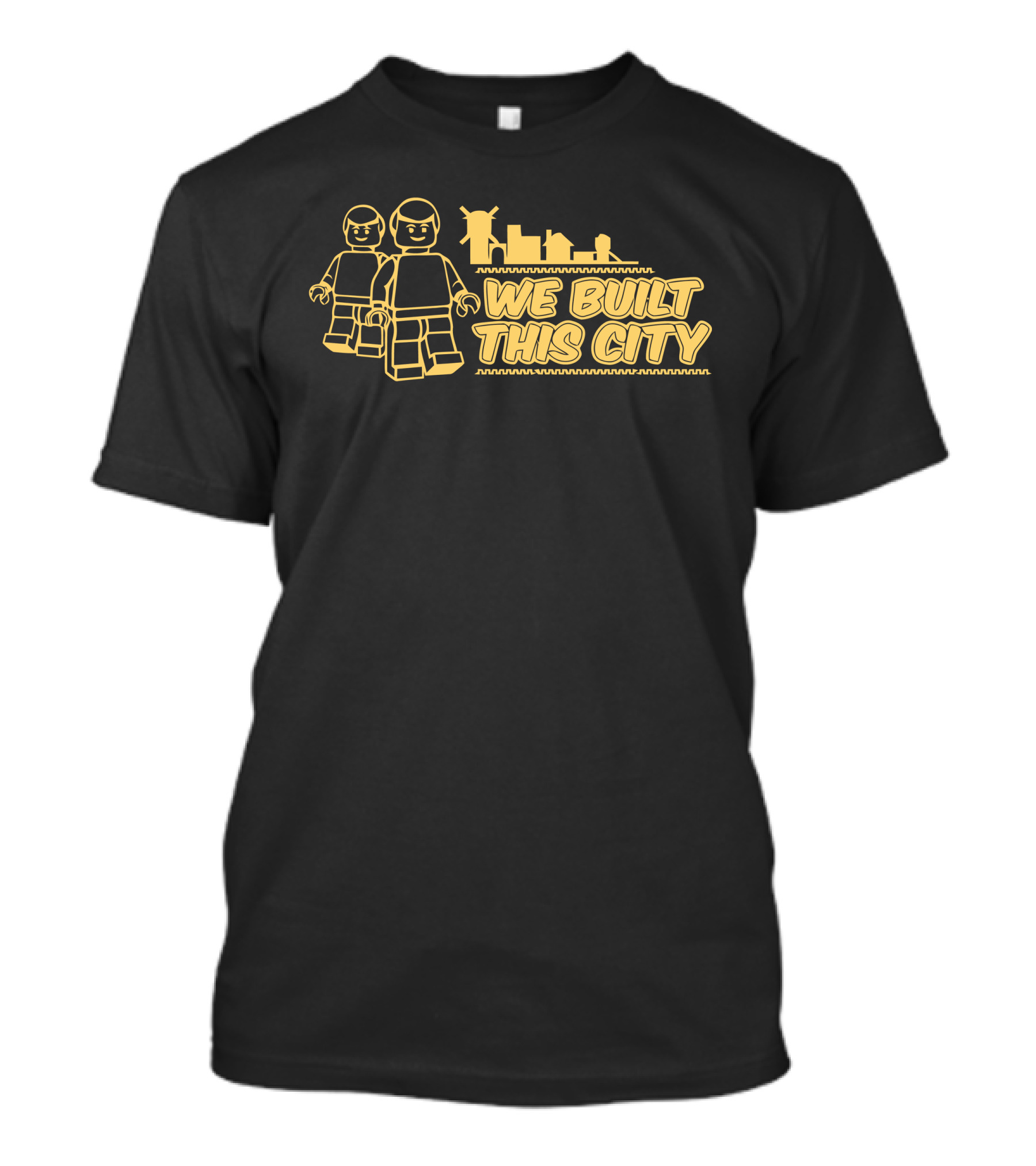 We Built This City With Iconic Brick Figures And Statue Of Liberty Skyline T-Shirt