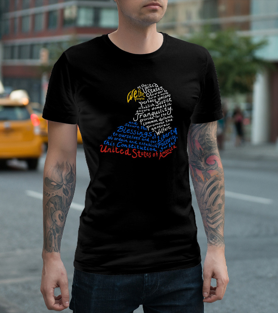 We The People United States of America Constitution Eagle Typography T-Shirt