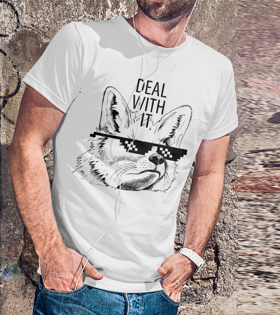 DEAL WITH IT Sunglasses Fox T-Shirt