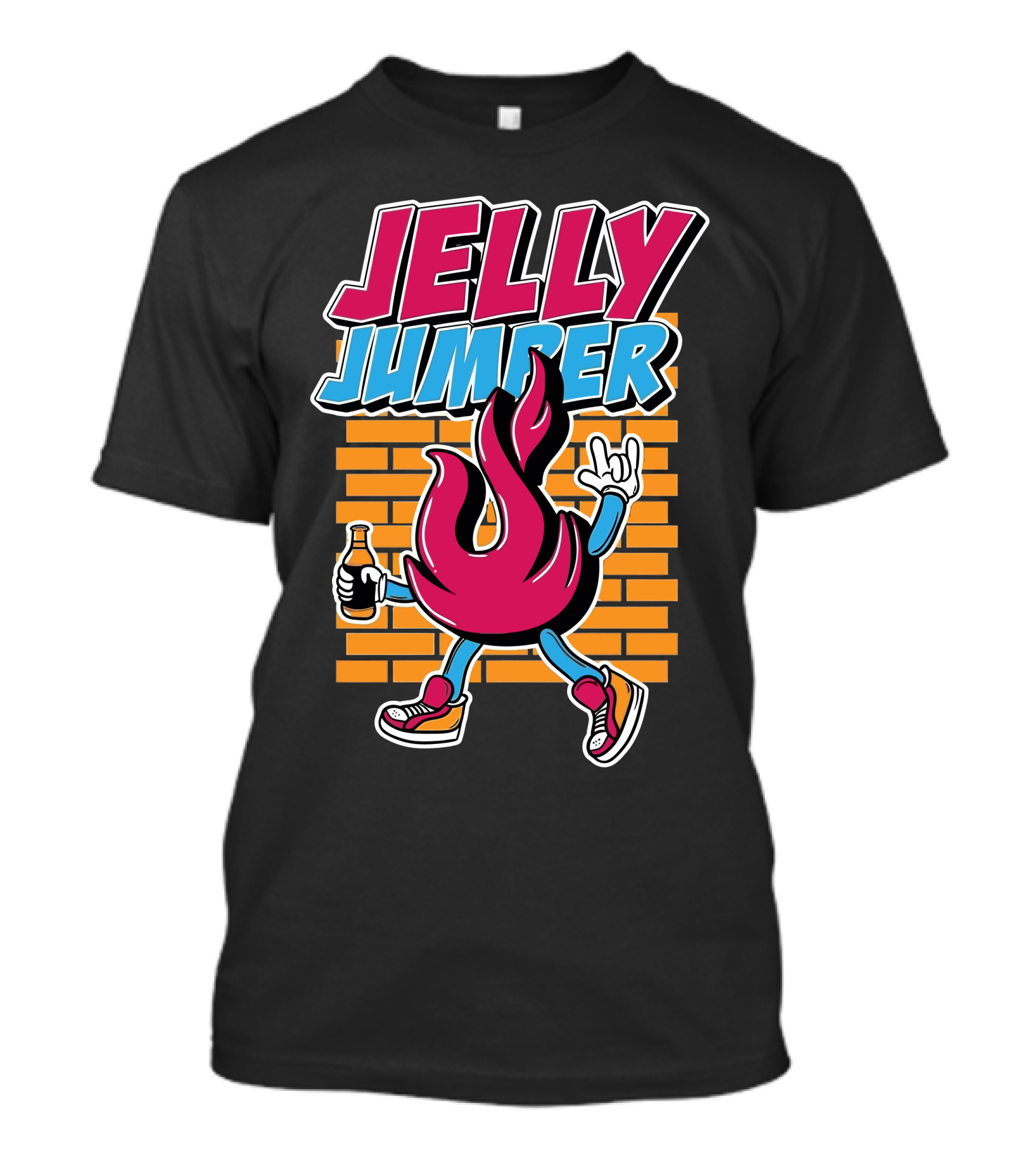 Jellyjumper Flame Character Brick Wall Rock Hand T-Shirt