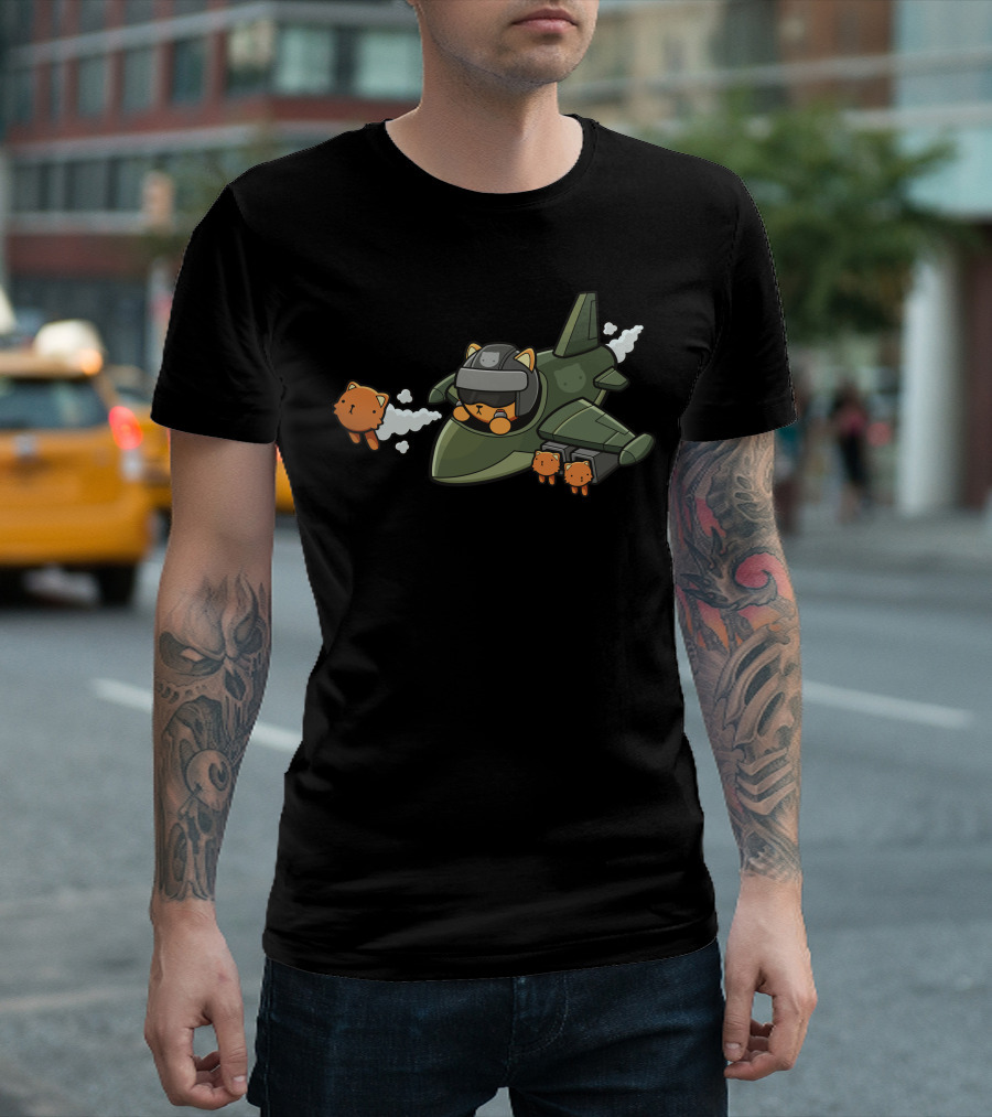 Jet Cat Pilot with Helmet and Flying Kittens T-Shirt