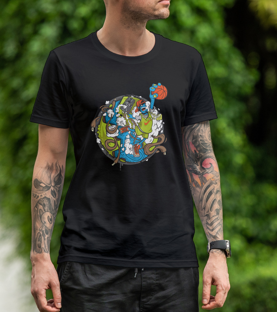 Jumper World Dunk Cartoon Character Basketball T-Shirt