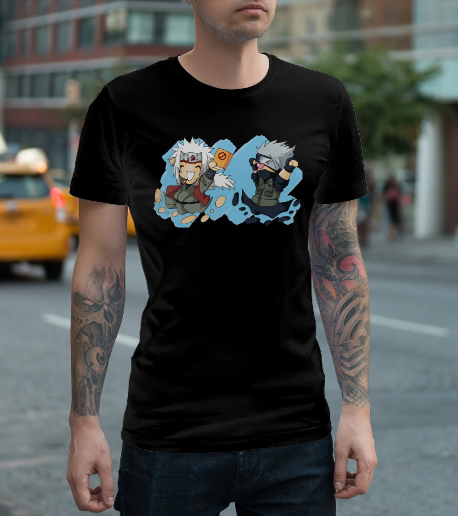 Kakashi And Jiraiya Chibi Characters In Cute Anime T-Shirt