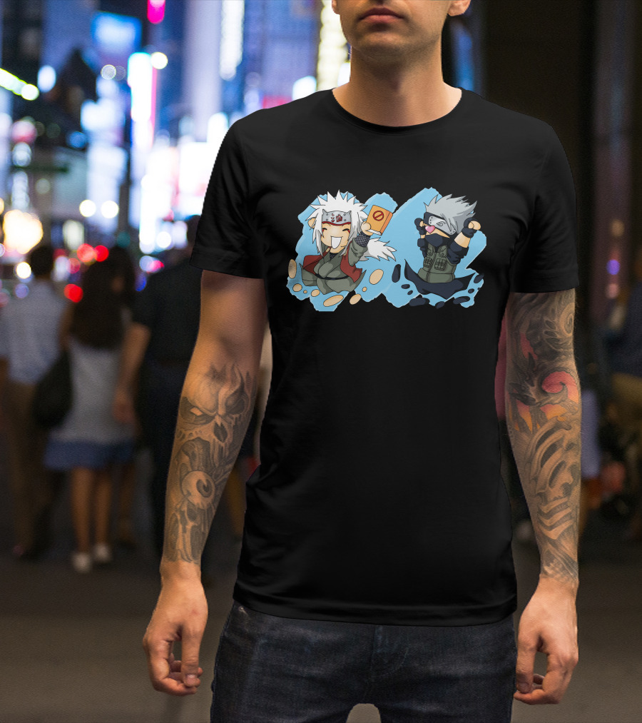 Kakashi And Jiraiya Chibi Characters In Cute Anime T-Shirt