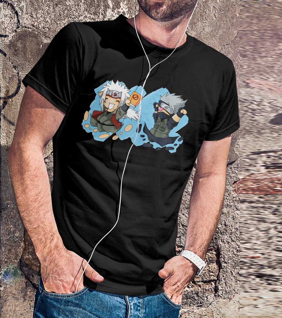 Kakashi And Jiraiya Chibi Characters In Cute Anime T-Shirt