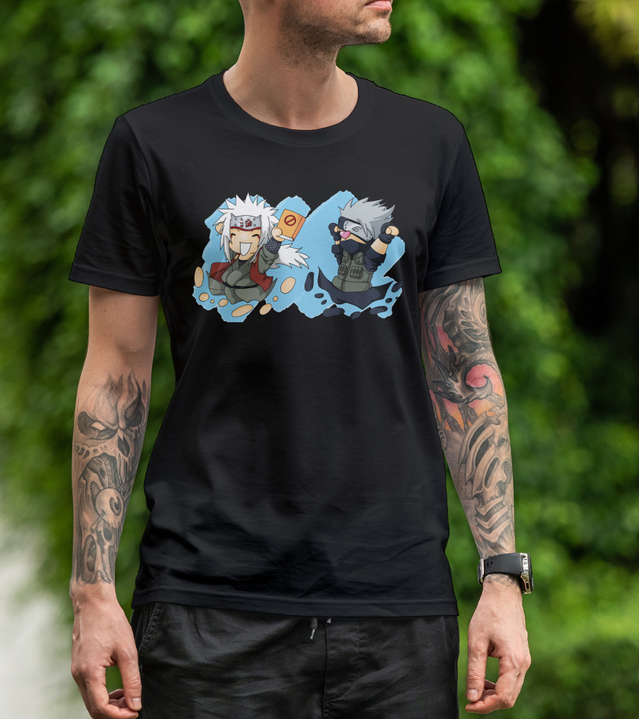 Kakashi And Jiraiya Chibi Characters In Cute Anime T-Shirt