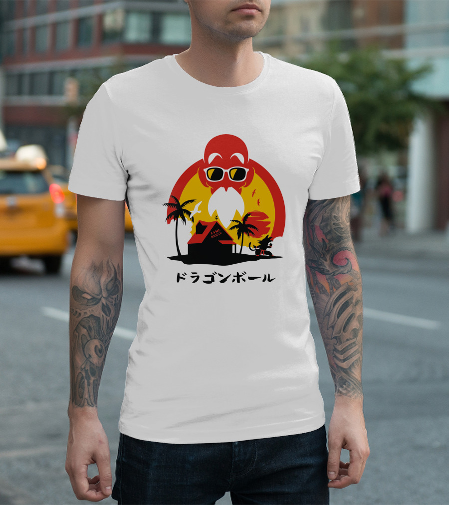 Kame House Sunset Palm Tree Scene T-Shirt